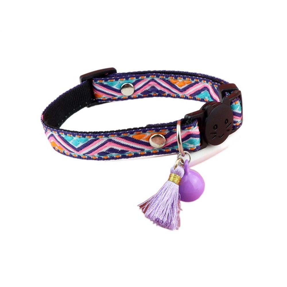 

With Tassels And Bells Cat Collar Colorful Pet Neck Strap Kitten Accessories Pet Necklace Cats фиолетовый