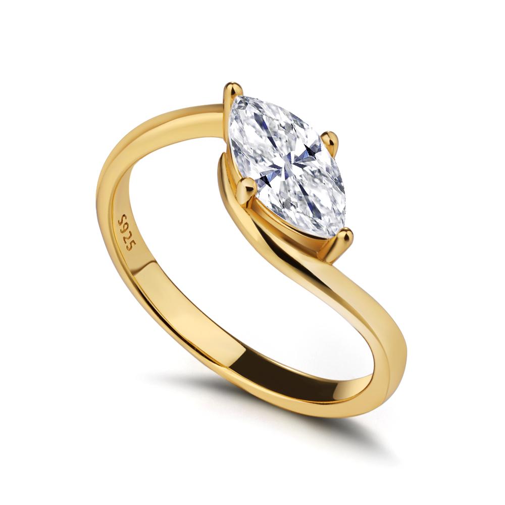 East West 1/2CT Marquise Cut Moissanite Ring for Women  Copper18K Gold Plated Bypass Solitaire Diamond Wedding Band Jewelry