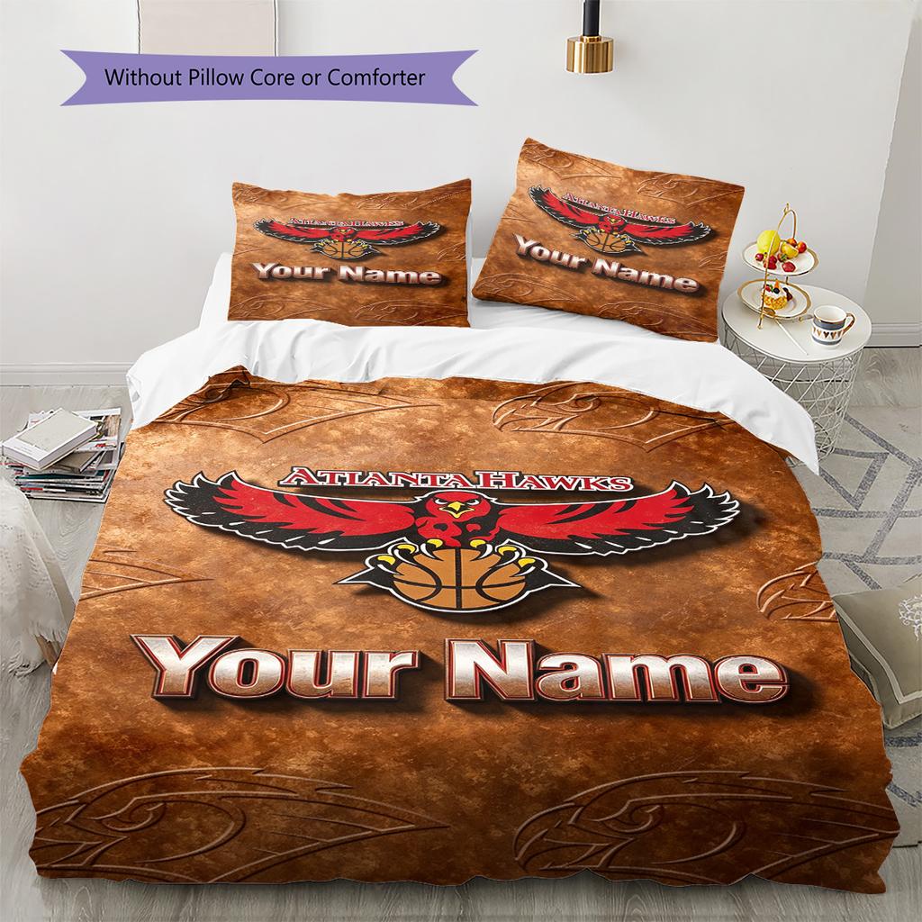 Name Custom Atlanta hawks Logo Pattern Bedding Set Quilt Cover Pillowcase Home Decor Gift (1 * duvet cover + 2 * pillowcase, without core)