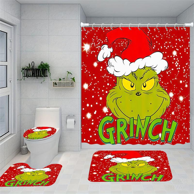 Christmas Series Shower Curtain Digital Printing Bathroom Shower Curtain Four-Piece Polyester Shower Curtain