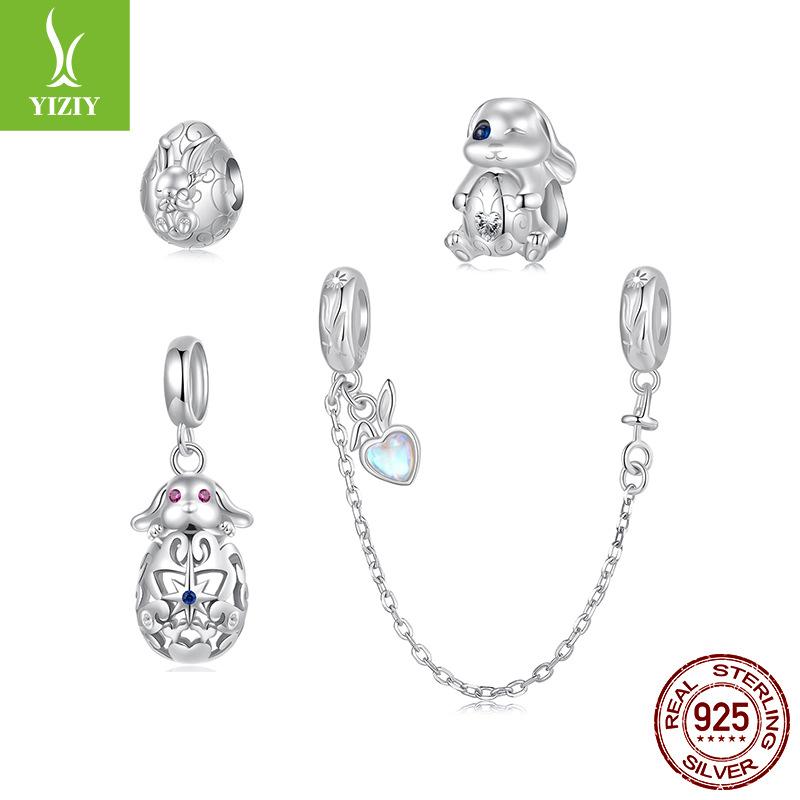 925 Silver Beads Easter Bunny Egg Beads Niche Design Light Luxury Diy Bracelet Beaded Accessories