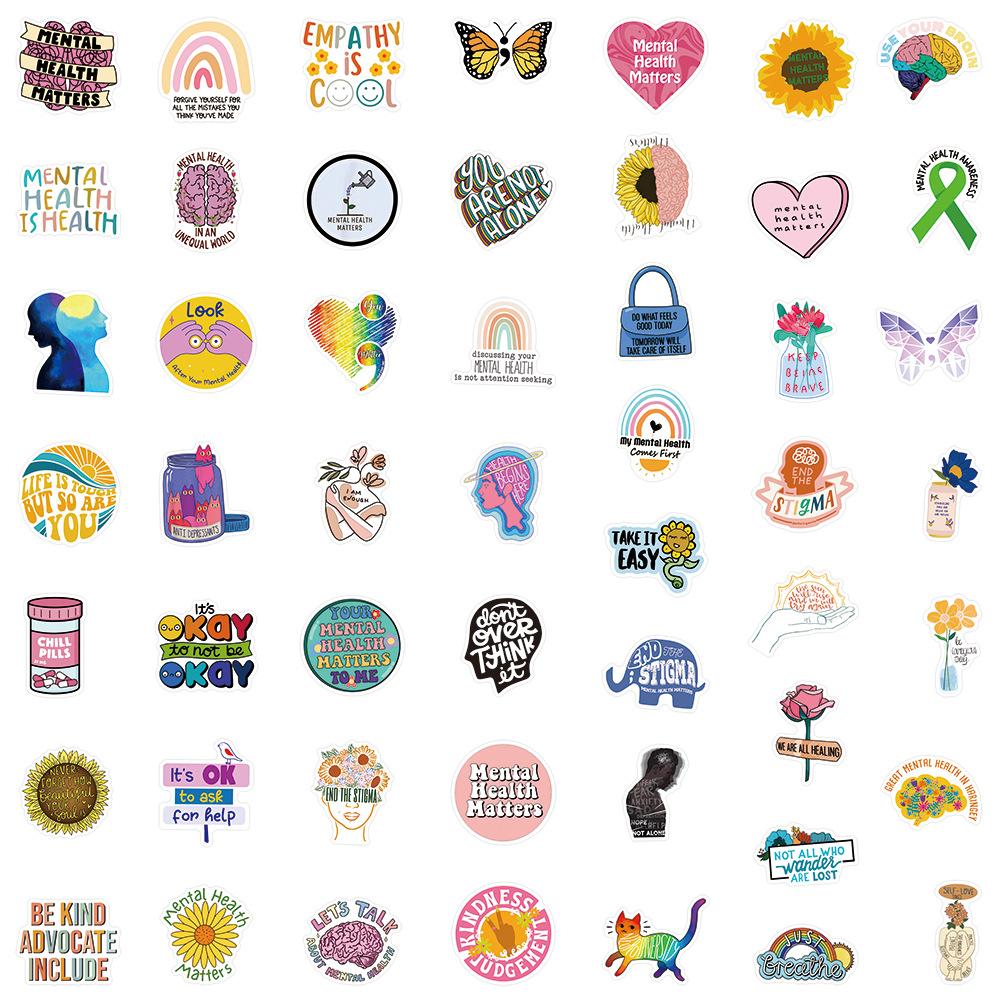 50Pcs Mental Health Awareness Stickers Laptop Notebook Phone Fridge Room Psychology Therapy Aesthetic Diy Decal Sticker