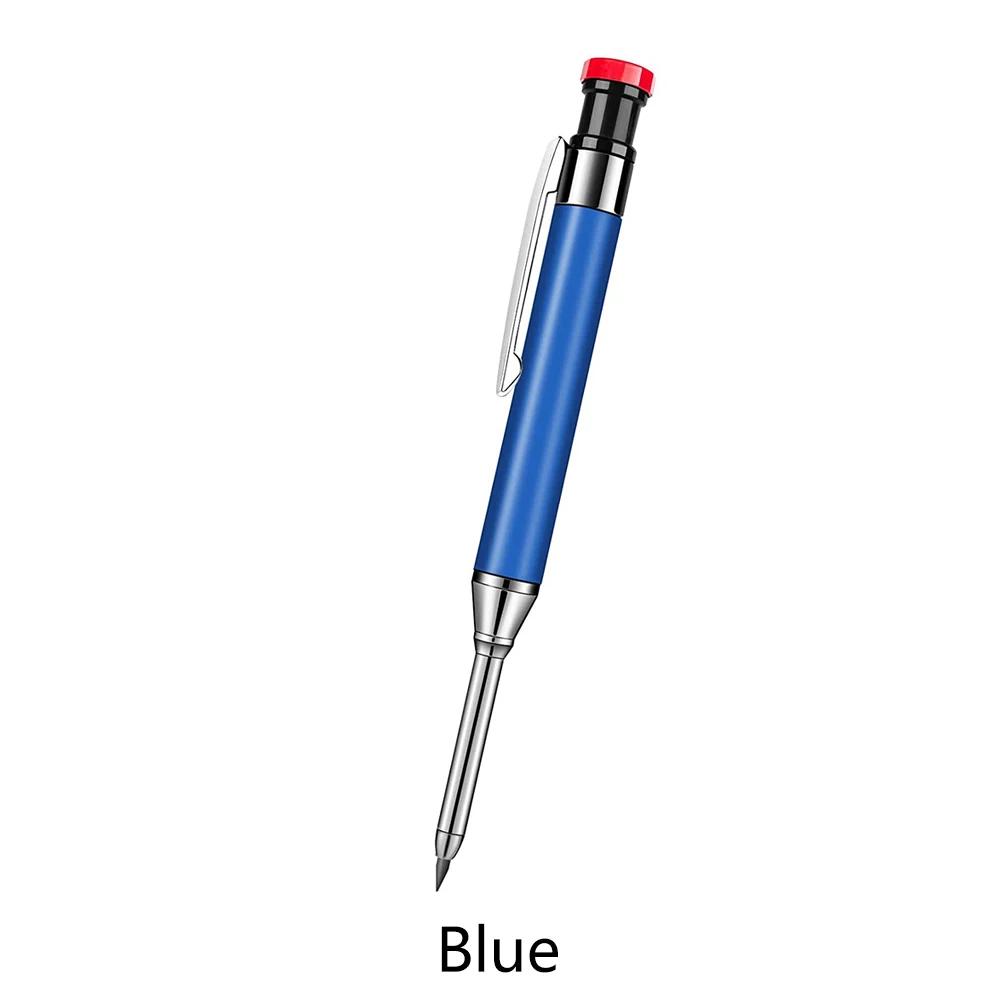 Metal Solid Carpenter Pencil Set For Deep Hole Marker With Refill Leads Marking Tool Woodworking Deep Hole Mechanical Pencils синий