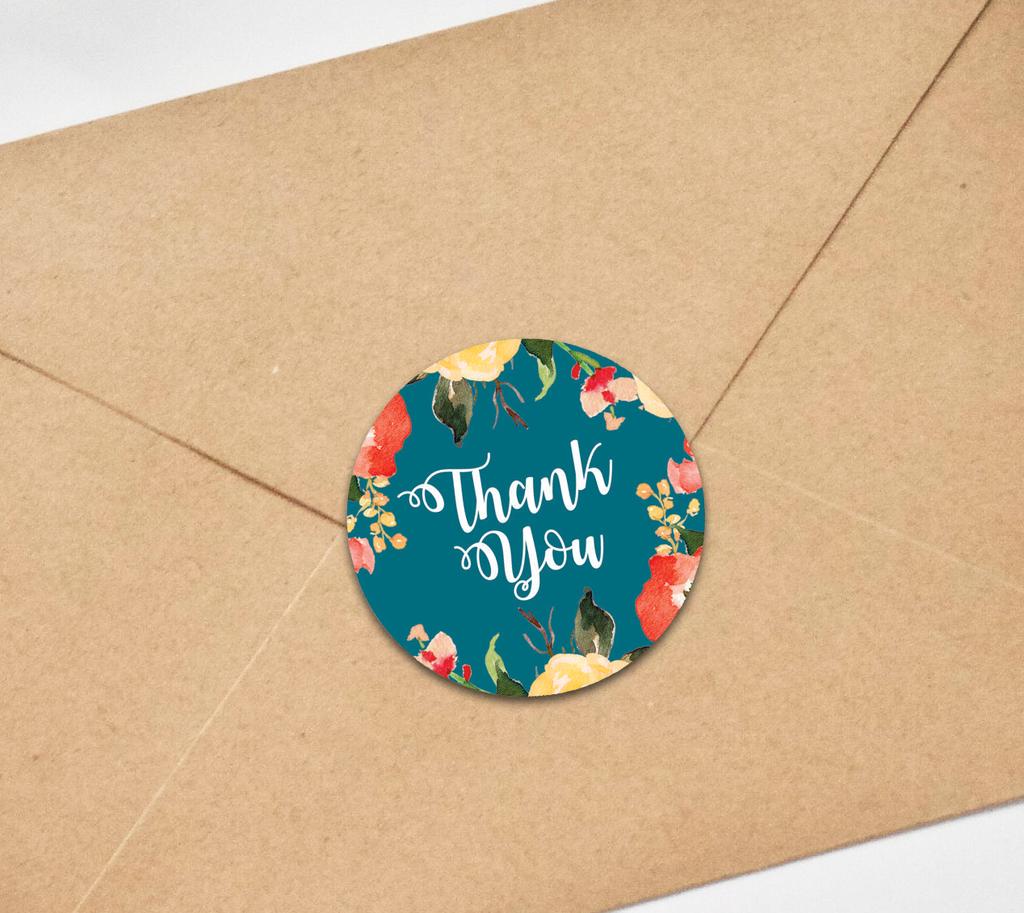 Darling Souvenir 45 Pcs Round Floral Border Black Thank You Stickers Wedding Envelope Seal-1.6