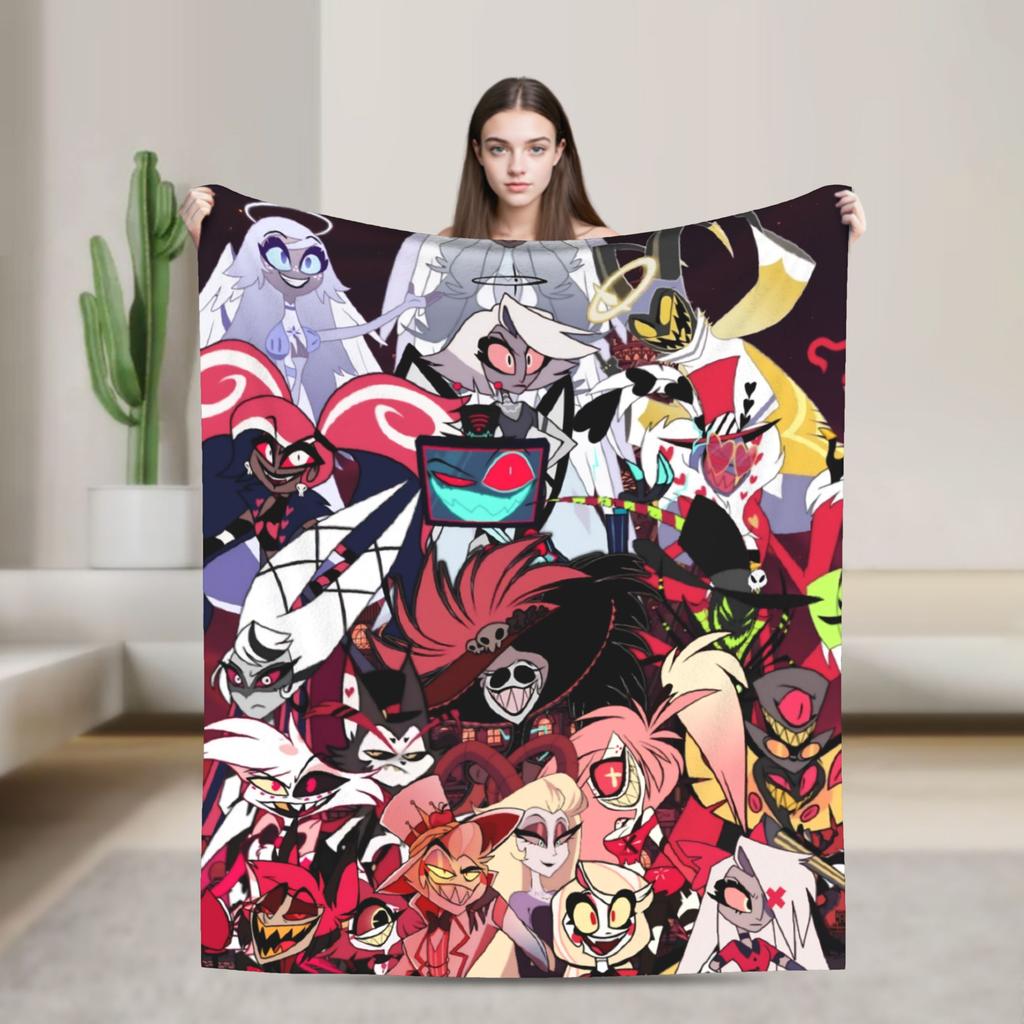 2025 H-Hazbin Hotel Charlie Cartoon Flannel Blanket  Warm Throw Blanket for Bedroom Picnic Print Bedspread Sofa Bed Cover