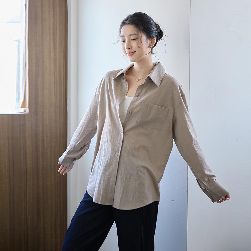 White Washed Cotton Linen Long Sleeve Shirt - Spring/Summer 2026 Sun Protective Loose Cardigan Top