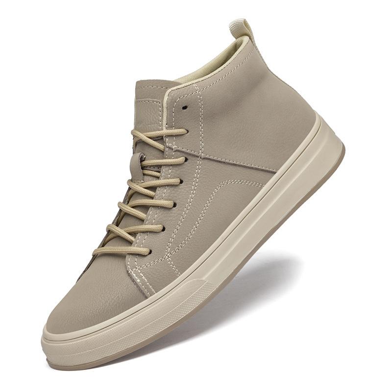 

Autumn and winter mid-top board shoes Korean version of trend versatile mid-top leather casual board shoes thick-soled trend versatile leather boots 45 бежевый