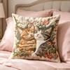 Cute Floral Cats Pillow Cover 2D Faux Embroidery Print Adorable Kittens In Flowers Cushion Case For Sofa Bed Couch Rustic Home