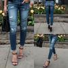 Women's Slim Fit Fringed Pleated Ripped Tight-fitting Stretch Leggings Jeans