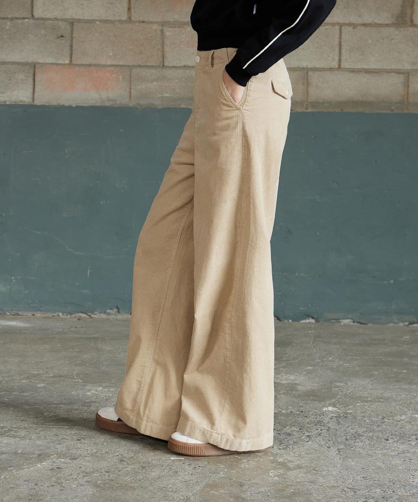 MAGOODGAN Chera 4806 Corduroy Wide Fit Beige Flare Pants