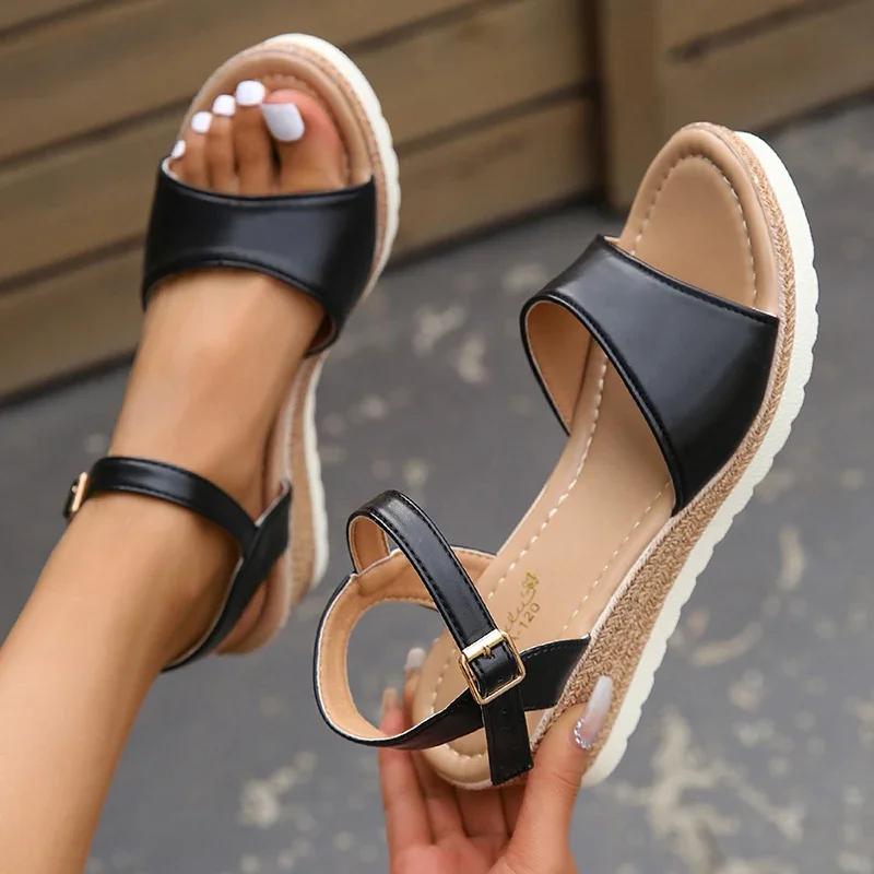Lightweight Wedge Sandals for Women Summer 2025 Buckle Strap Platform Sandles Woman Thick Sole Non Slip Casual Sandalias Mujer