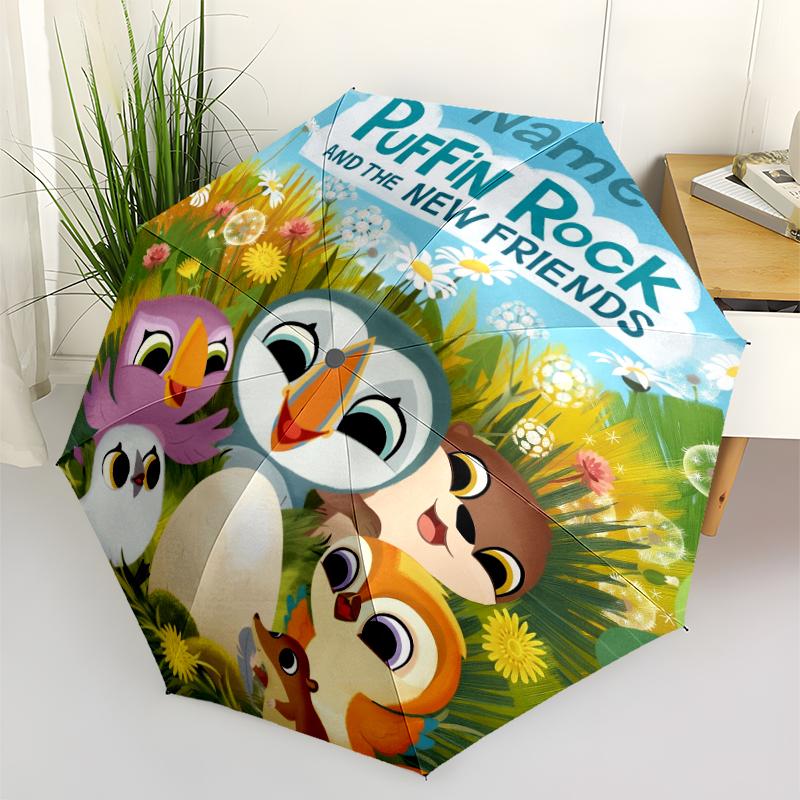 Custom Name Puffin Rock Theme Automatic Umbrella, Lightweight & Portable, 8 Rib, Perfect for Outdoor Travel, Birthdays, Christmas, Gifts.