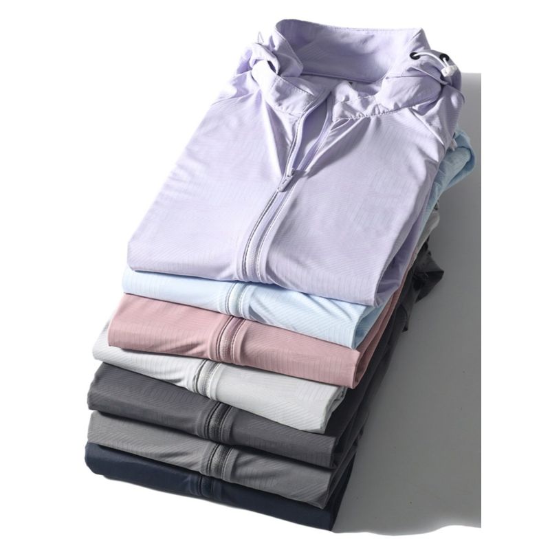 Outdoor Elastic Ice Silk Sun Protection Clothing for Men 2024 New Summer Thin Hooded Skin Windbreaker Foreign Trade Sun Protection Jacket