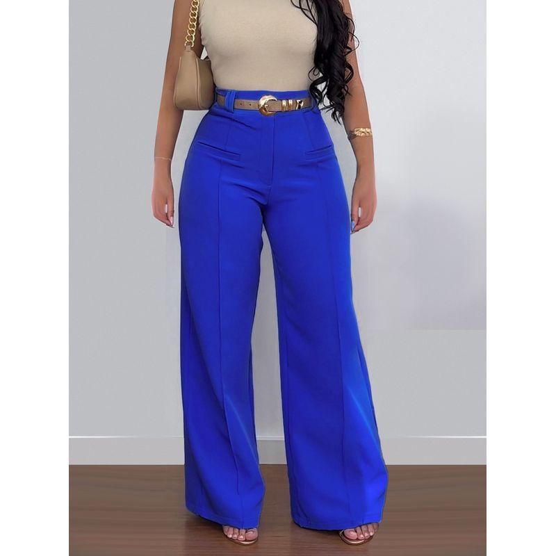 

Rose Red Casual Solid Trousers Women No Belt Rose Red Casual Solid Color Pants 1# Blue [belt not included] S
