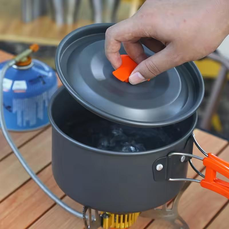Outdoor Foldable Portable Cookware Set Aluminum Pot Kettle and Fly Pan with Folding Handle for Camping
