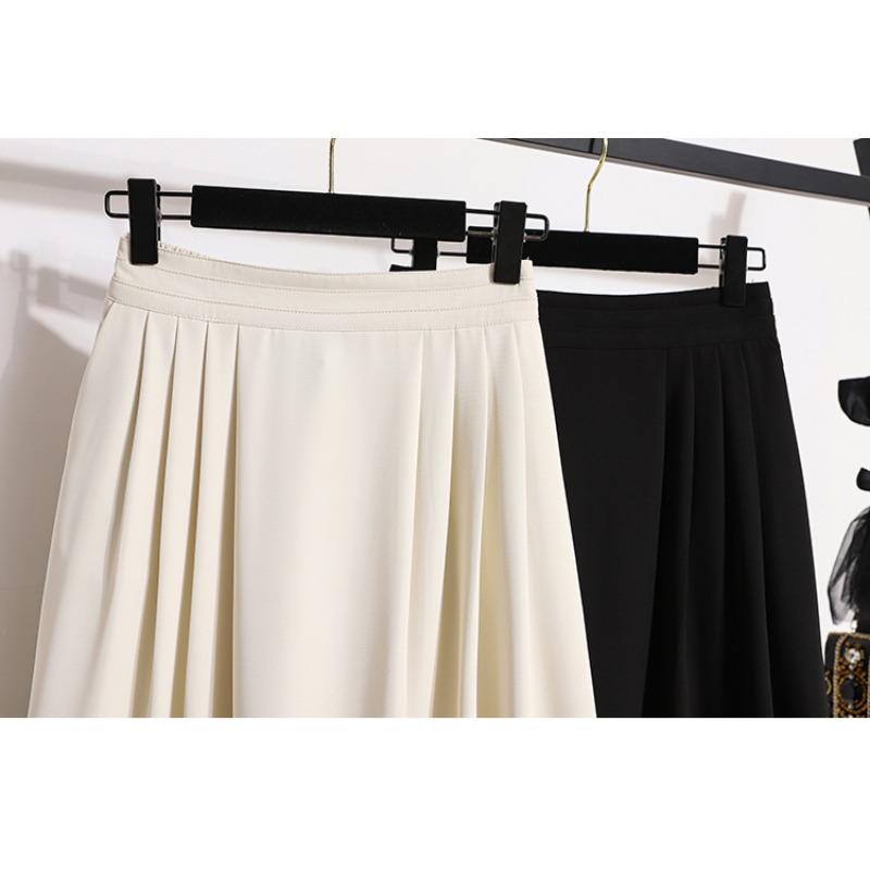DIMANAF 2025 Plus Size Summer Elastic Skirts High Waist Casual Women Loose Long Skirt Pleated Fashion Vintage Maxi
