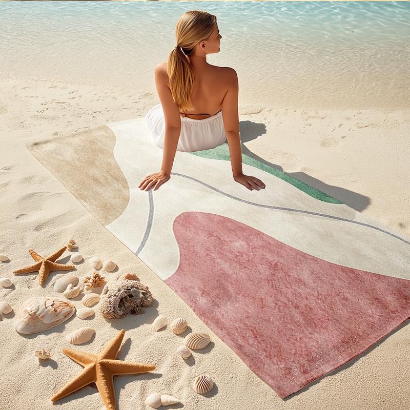 1Pc Abstract Colorful Shapes Beach Towel, Quick Dry, Multi-Use for Beach Pool Gym Yoga Home Travel, Christmas, Halloween, Xmas Gift M92839