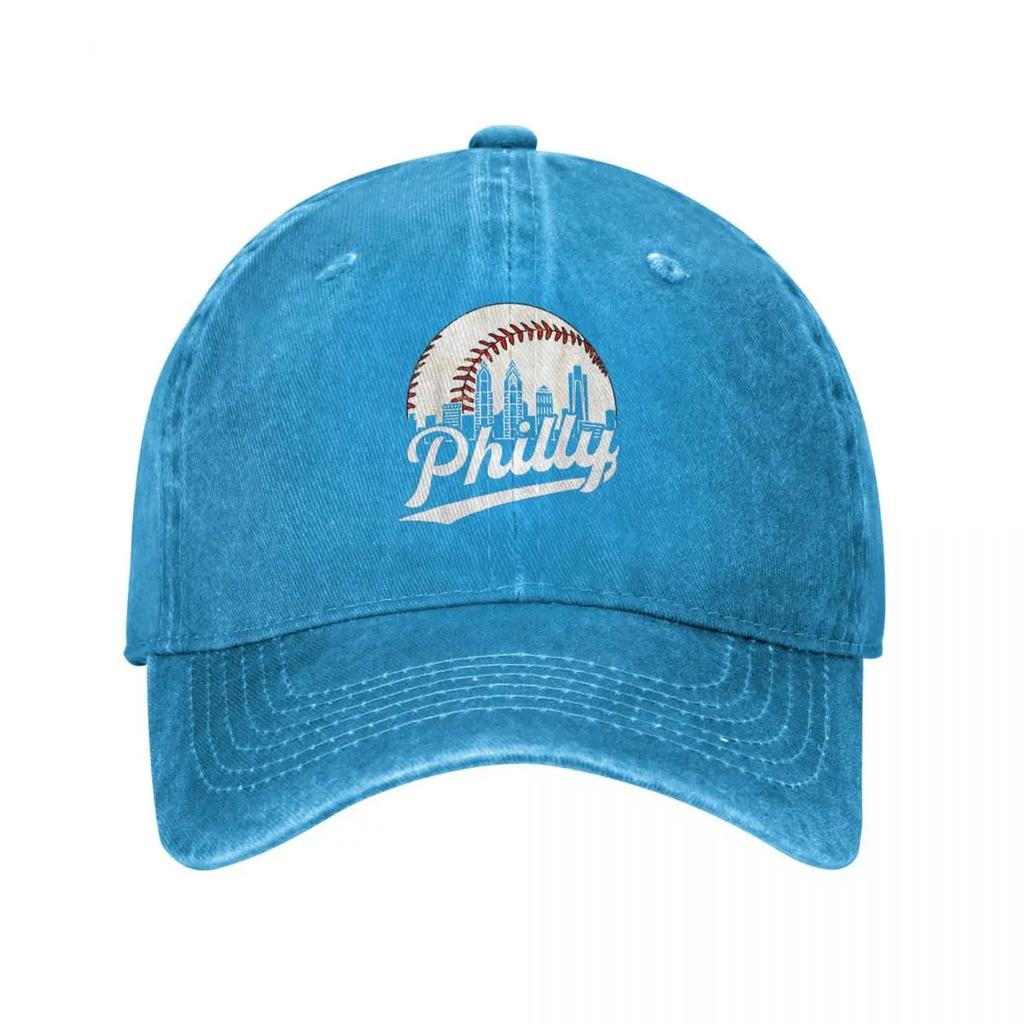 Distressed Philly Baseball Lovers Unisex Style Baseball Cap Vintage Phillies Denim Caps Hat Vintage Outdoor Activities Sun Cap