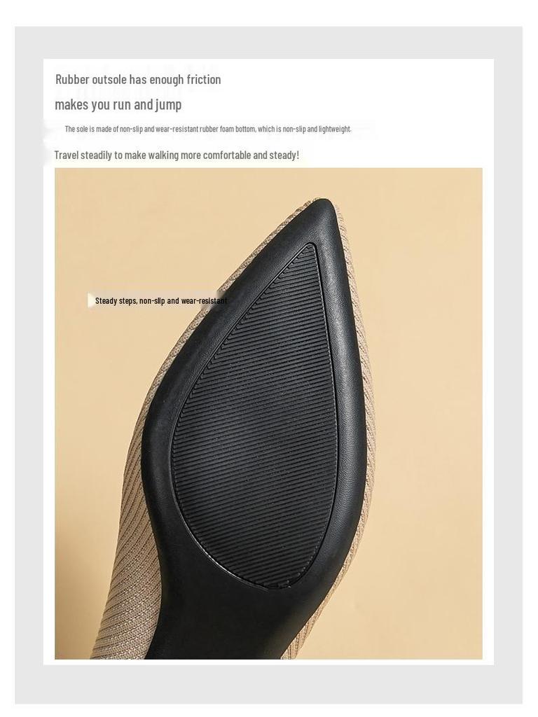 Women's Pointed Toe Kitten Heel Knit Shoes - Soft Sole, Medium Height, Comfortable and Trendy