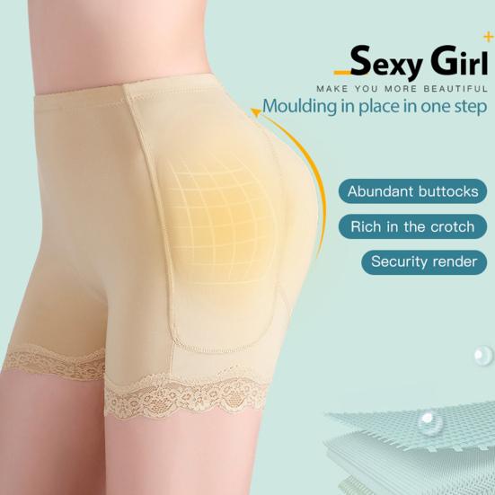 Women Safety Underwear Mid-rise Solid Color Fake Ass Design Bottom Shorts Tight Fit High Elasticity Hip Enhancing Underwear
