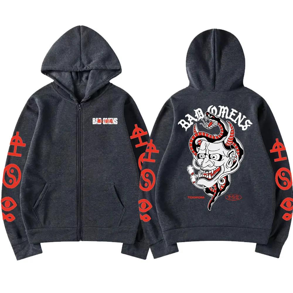 Awesome Rock Band Bad Omens Graphic Print Zipper Hoodie Men Women's Vintage Gothic Oversized Zip Up Jacket Unisex Y2k Streetwear