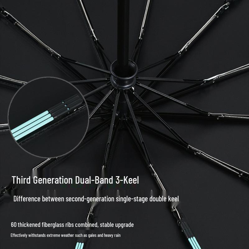 Baodini Windproof Folding Umbrella: 60-Rib, Black Glue Coating, Sun & Rain Protection, Portable & Durable