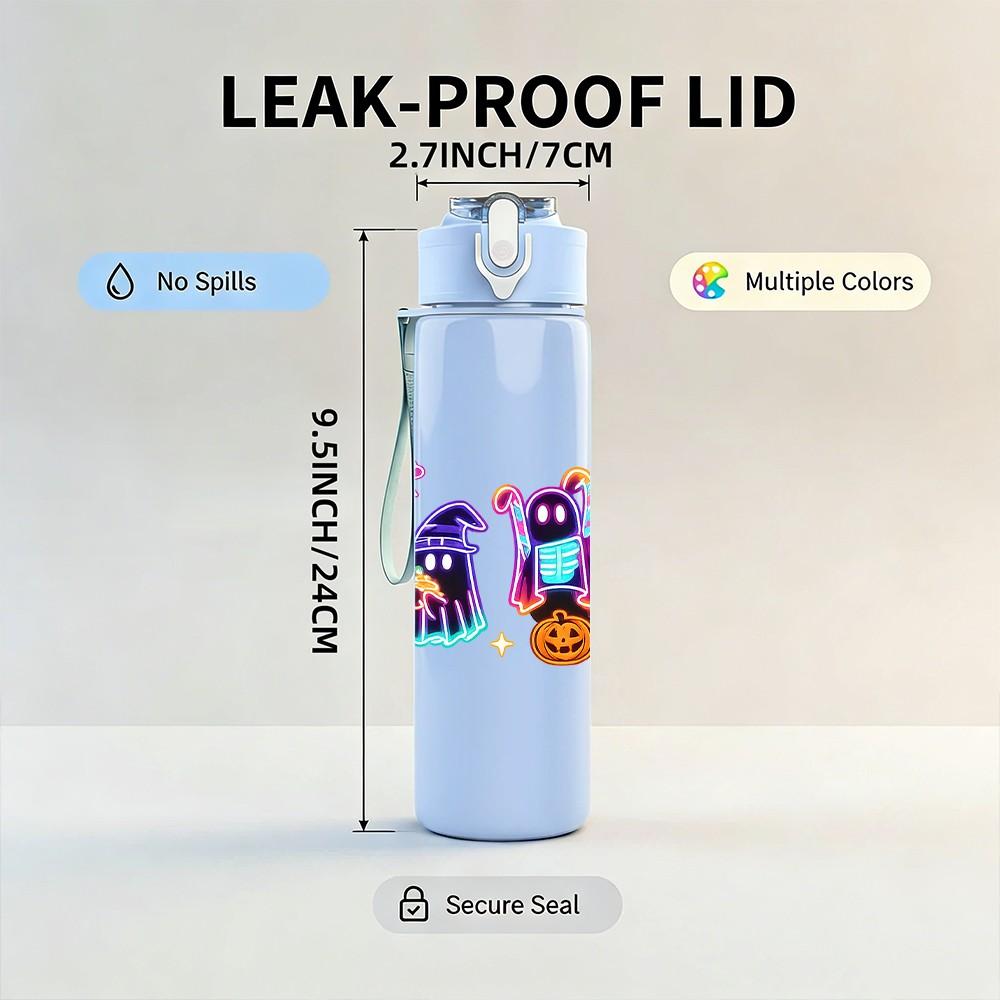 1PC Colorful Halloween Ghost Cartoon Print 750ml Color Plastic Sports Water Bottle Leakproof Flip Straw Lid Suitable for Sports Office Home Use