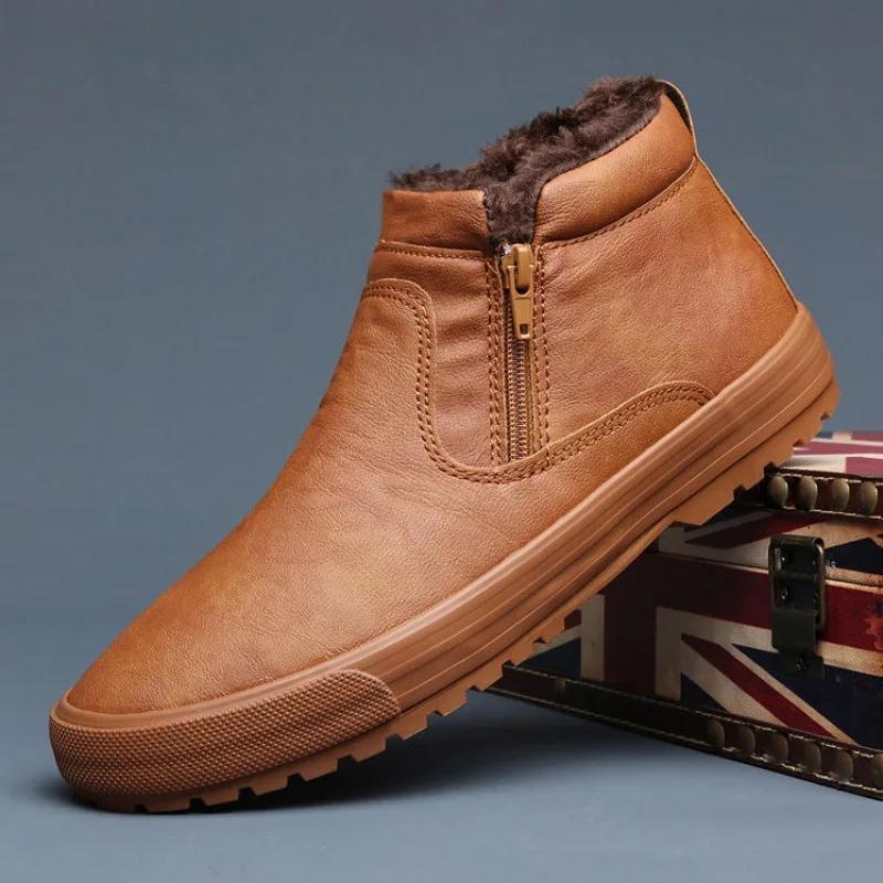 Winter New Men Leather Boots shoes for men Warm Plush Inside High Tops Leather Casual Shoes man Platform Boots