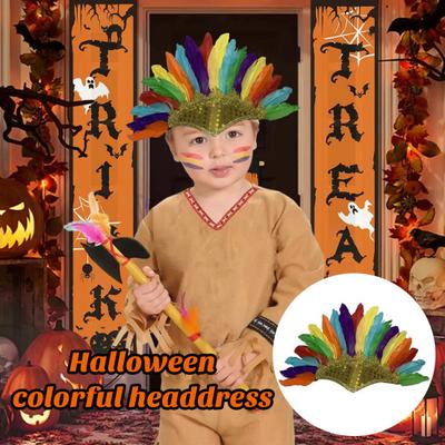 Couvre-chef en plumes d'halloween, chapeau coloré de Style indien, Costume de carnaval, couvre-chef de fête pour enfants, accessoires de Costume de fête Cosplay d'halloween