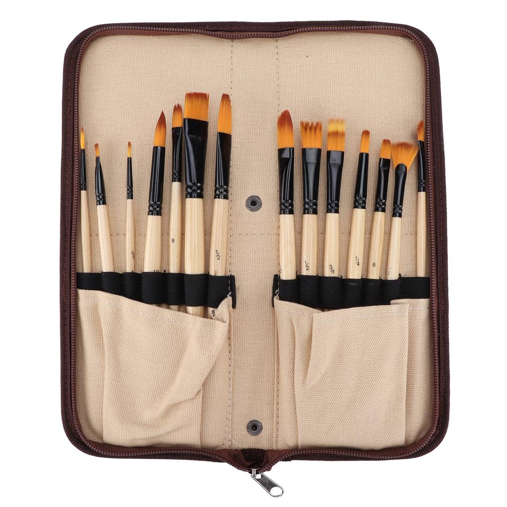 Paint Brush Sets Multimodal Nylon Hair Oil Paint Brushes with Yellow Brush Storage Bag for Oil Watercolor Painting