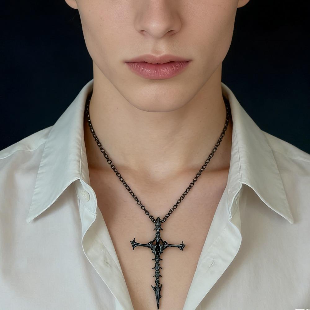 Gothic Retro Hip Hop Skull Cross Pendant Necklace, Distressed Punk Jewelry, Men's Women's Streetwear Accessory
