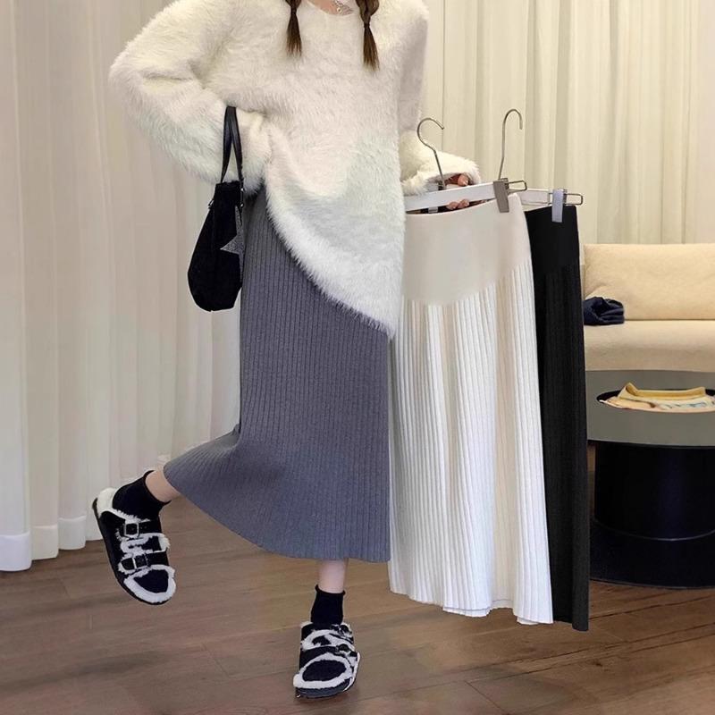 

Юбка для беременных осень-зима новая тонкая вязаная юбка модная универсальная весенне-осенняя юбка для беременных XL（165-200） серый