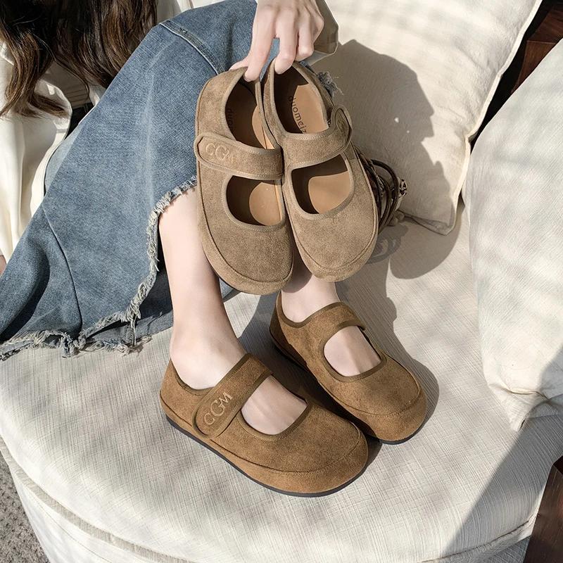 Women's Flat Shoes Round Toe Flannel Hook & Loop Shoes for Women Dress Leisure Shallow Mouth Anti-Slip Sole Zapatillas De Mujer