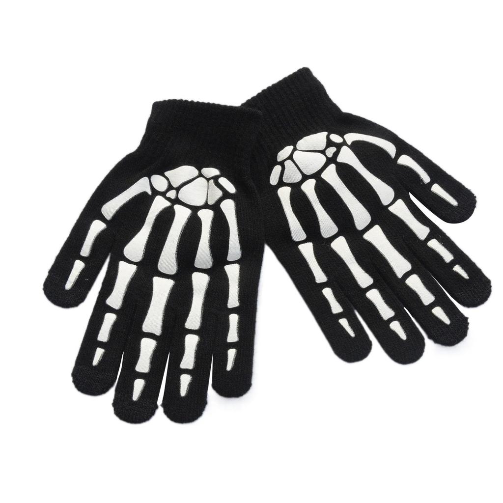 Creative Black Warm Gloves Halloween Luminous Gloves Unisex Knitted Gloves Non Slip Skeleton Gloves for Outdoor