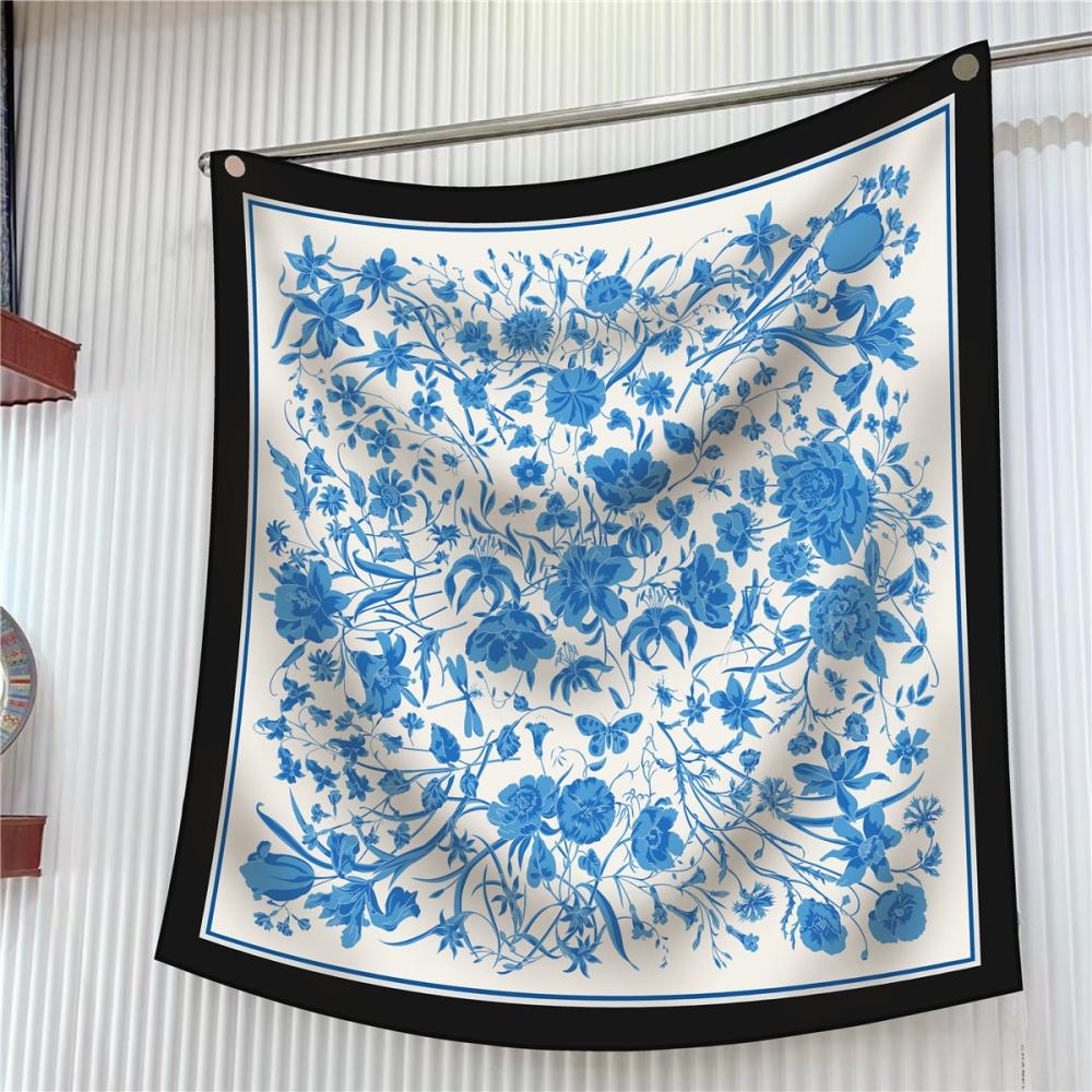 Silk Scarf Women Floral Printed Square Scarves Head Echarpes Silk Foulards Femme Wraps Beach Shawls Bandana Lady Hijabs 90CM