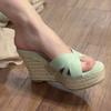 Thick-soled Slope Heel Cool Slippers for Women To Wear 2025 Summer New High-heeled Hemp Rope Fashion Heightening Muffin Shoes Cool Slippers for Women