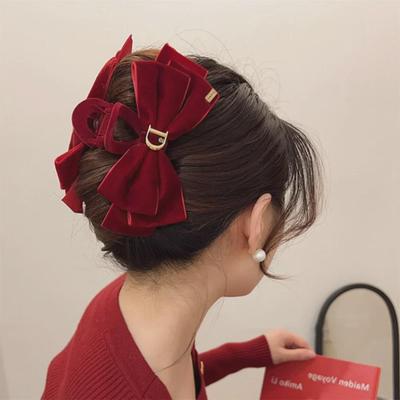 Double-Sided Velvet Big Bow Hair Clip for Women - Black High-End Hairpin for Autumn & Winter