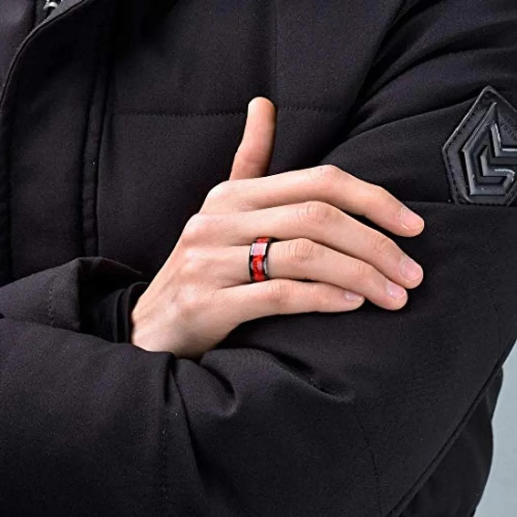 Fashion 8mm Men Black Stainless Steel Rings Inlay Red Opal Rings For Men Women Wedding Band Jewelry Gift