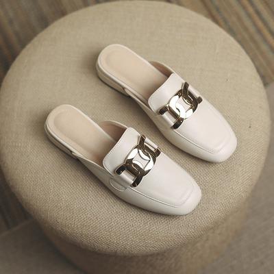 Leather Flat for Huizhou Women's Shoes Heels Cool Slippers Women's Low Heels Summer New Bag Head Muller Shoes Women