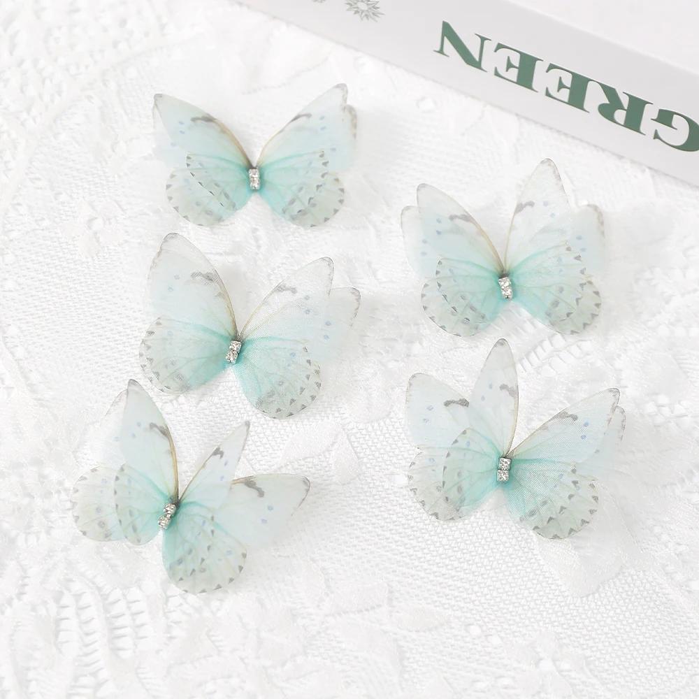 5/10/20/30Pcs 5cm Double Butterfly Appliqued 3D Simulation Organza Butterfly Patch for DIY Crafts Wedding Party Home Decorations