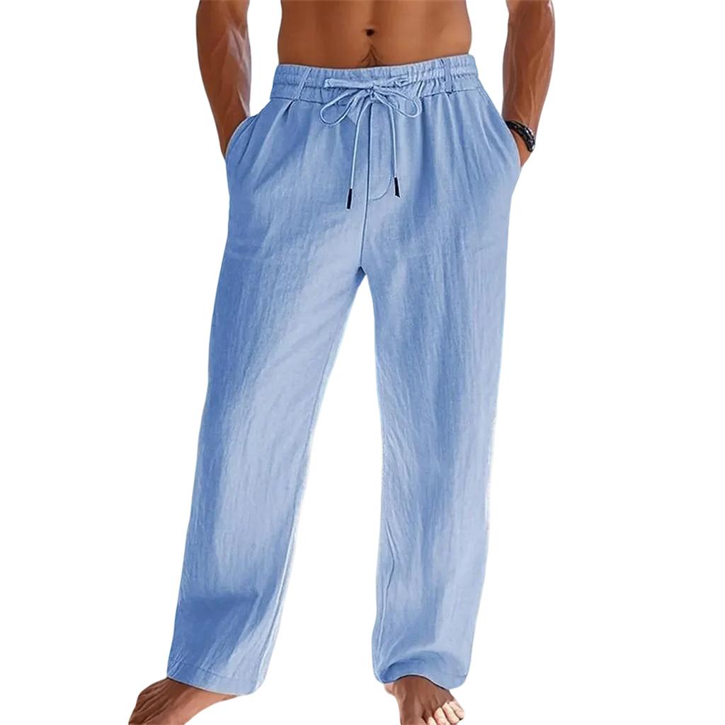 Men's Cotton And Linen Color Casual Trousers Long Pants