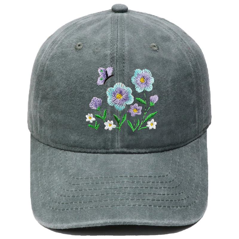 Imitation embroidery flower embroidery washed retro soft top baseball cap American men's and women's casual outdoor sunshade cap