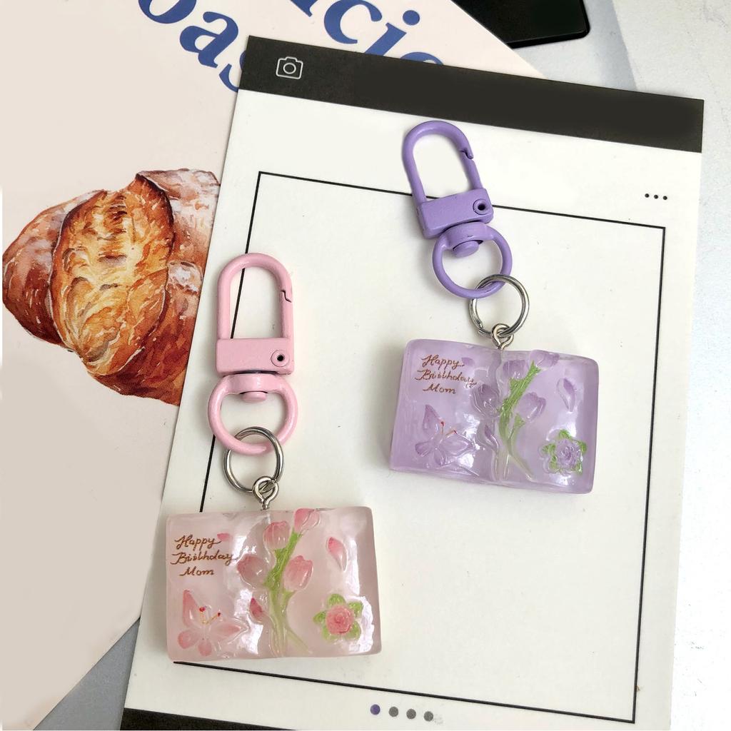 Cartoon Butterfly Flower Book Pendant Keychain Cute Resin Charm For Keys Bags Gift Decorative Accessory