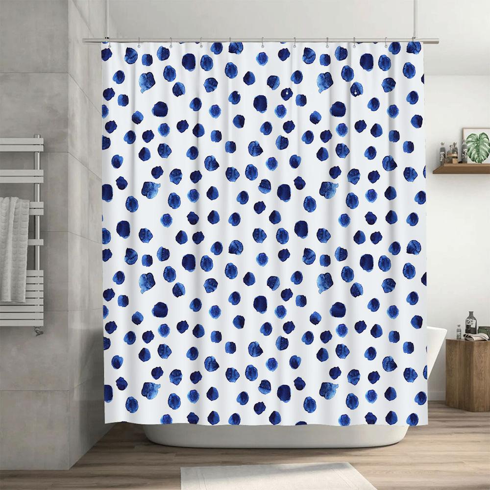 Blue Watercolor Polka Dot Shower Curtain Modern Bathroom Decor Waterproof Fabric Shower Rug Liner Set 72 X 84 (3 Packs)