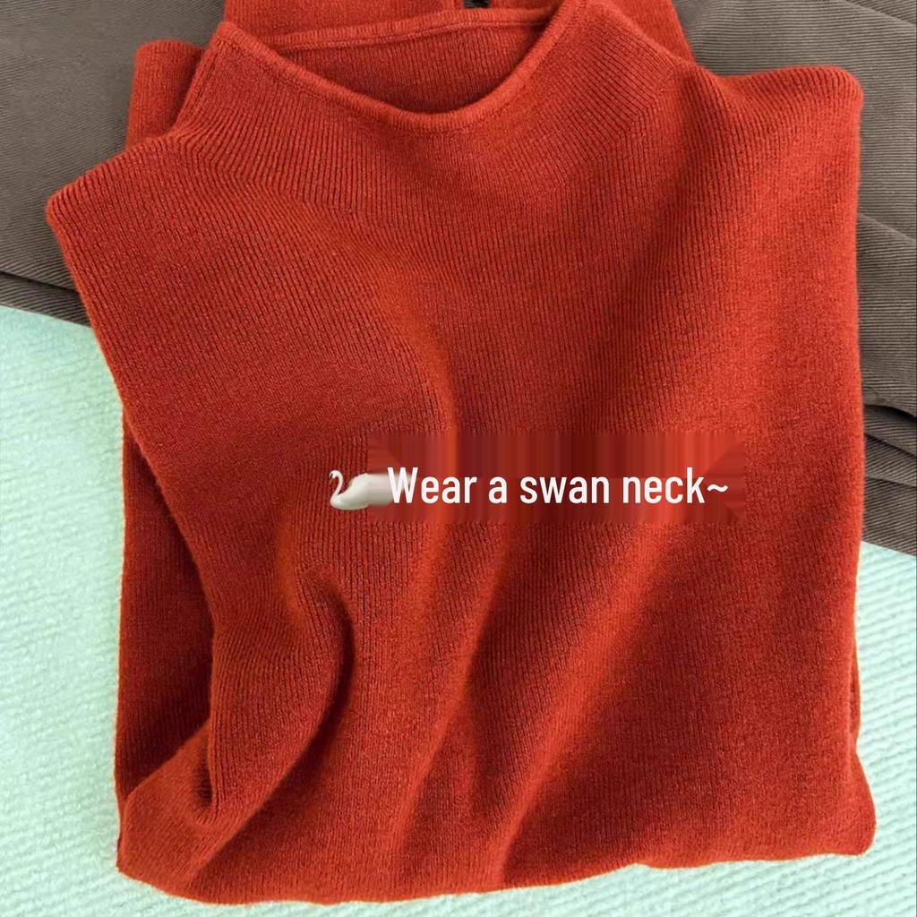 Gray Half-High Neck Slimming Knit Sweater - Women's Versatile Autumn/Winter Slim-Fit Top