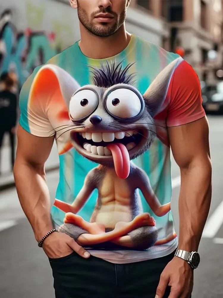 Popular 3D Cartoon Animal Print T-shirt for Men with Fun and Funny Patterns Short Sleeved Tops for Summer Casual O-neck Trendy and Cool Pullover