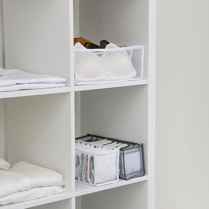 Foldable Sturdy Nylon Wardrobe Closet Divider Set of 2 Grids Clothes Organizers Home Accessory for Jeans and Sock