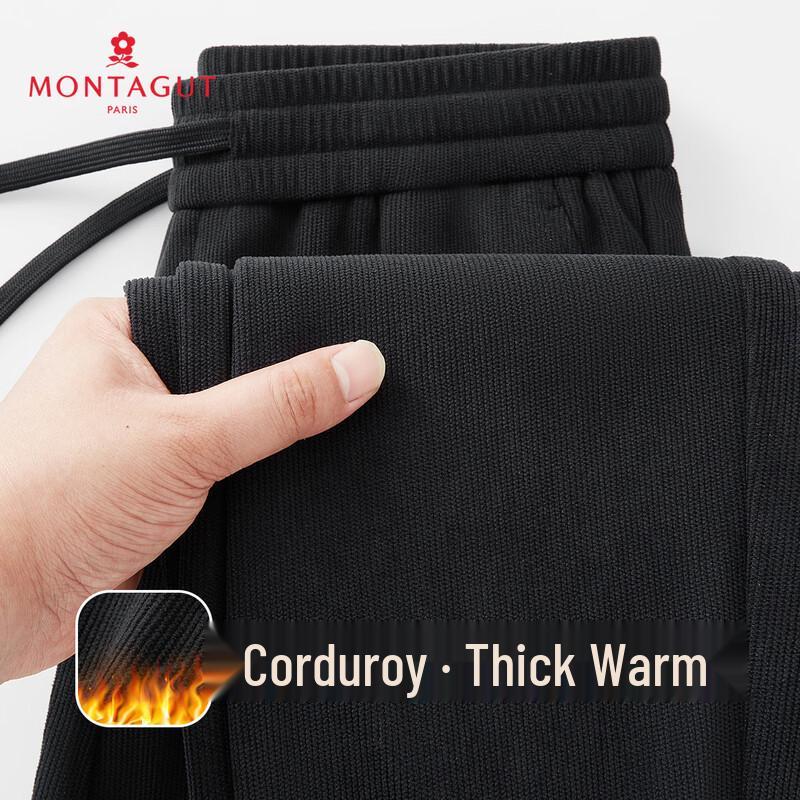 MONTAGUT Men's Fine Corduroy Warm Straight-Leg Casual Trousers