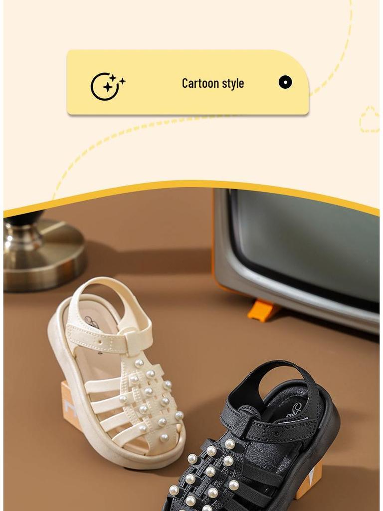 2024 Girls' Non-Slip Pearl Sandals - Soft Sole, Cute Princess Style for Outdoor & Beach