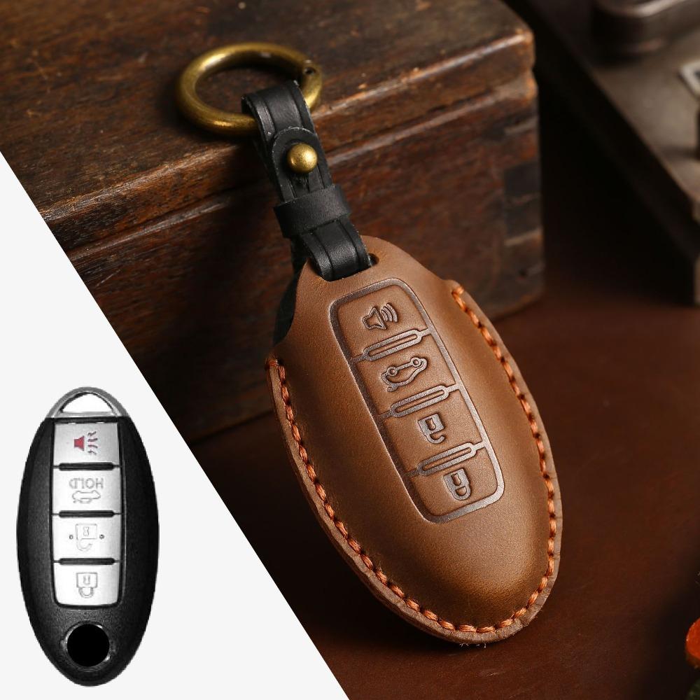 Genuine Crazy Horse Leather Key Cover Case for Nissan X Trail Qashqai Tiida Altima Sylphy Car Keys Protection